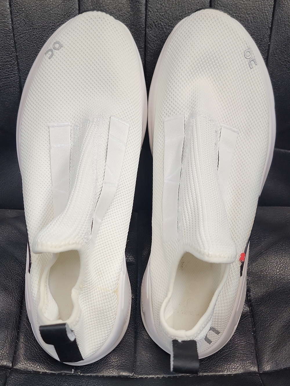 On Running White Slip-On Knit Sneakers with Black Heel Tab